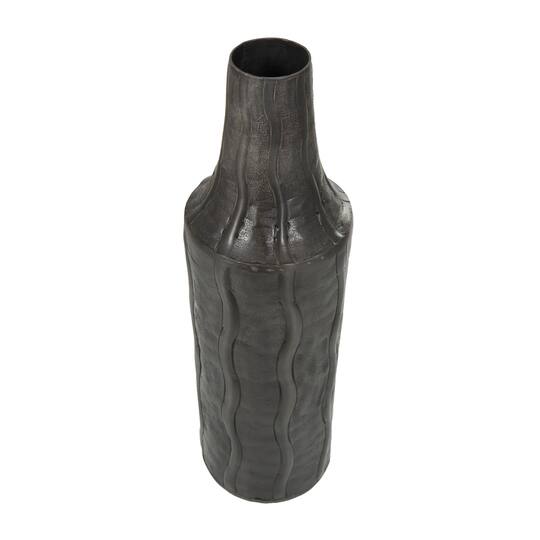 15" Black Metal Snakeskin Inspired Vase with Dimensional Wavy Accents